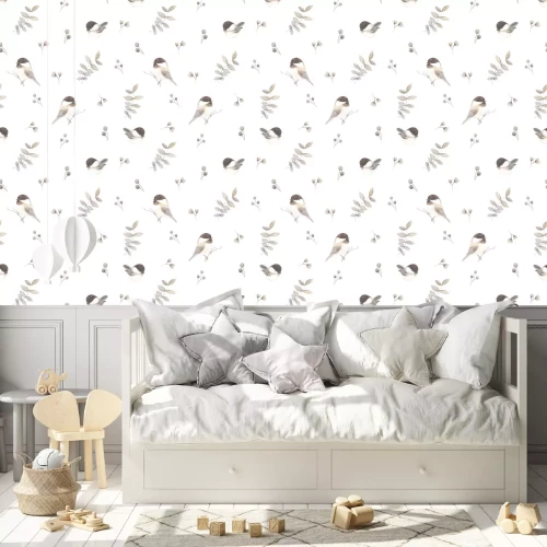 Tapete Spatzen und beigefarbene Zweige