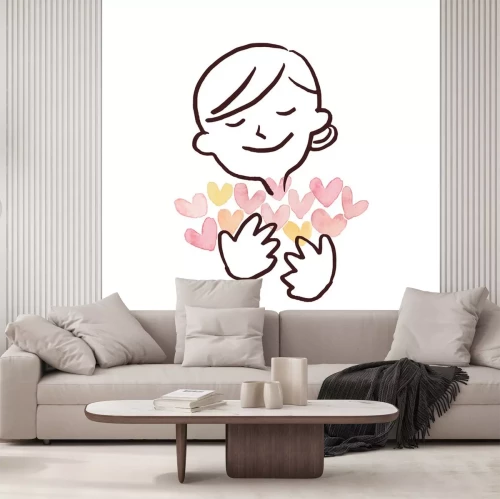 Sticker Illustration of a woman holding many hearts