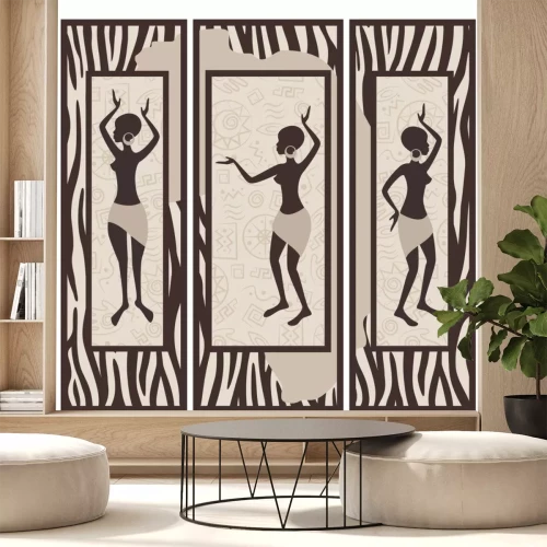 Sticker Vektor-Illustration von tanzenden Frauen Triptychon.