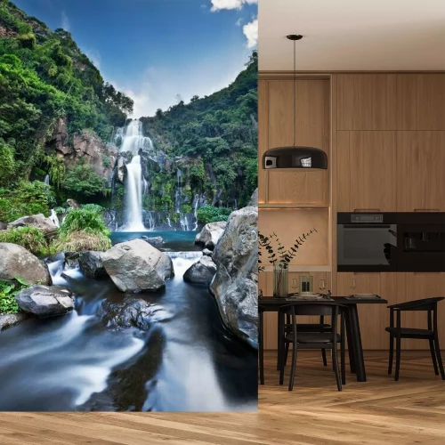 Fototapete Wasserfall und See