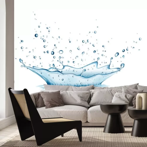 Sticker Blue water splash and drops isolated on white background.