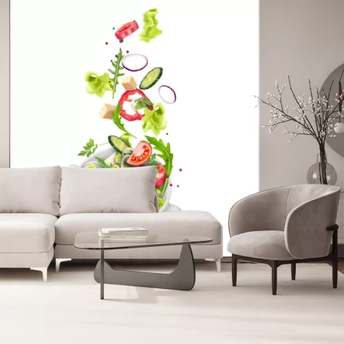 Sticker Gesundes Essen Salat, der in eine Schüssel fällt