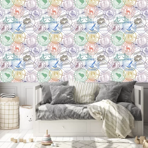 Tapete Passport stamps background - set seamless pattern