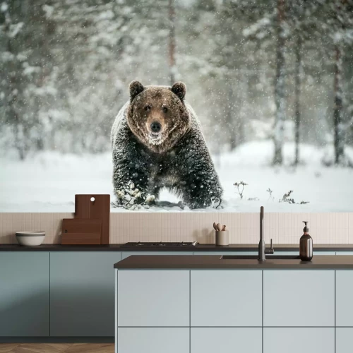 Fototapete Bär in Schneeflocken