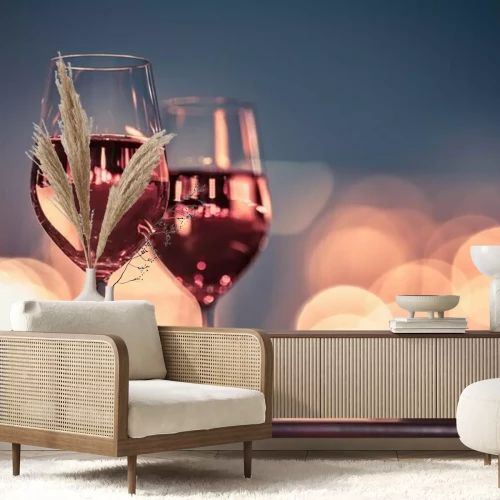 Fototapete Gläser Wein und Kerzenlicht