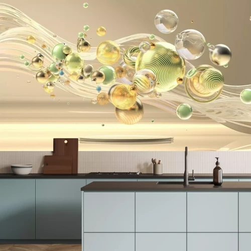 Fototapete Kugeln 3D auf einer Welle