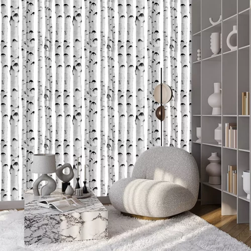 Tapete Birkenwald auf weißem Hintergrund