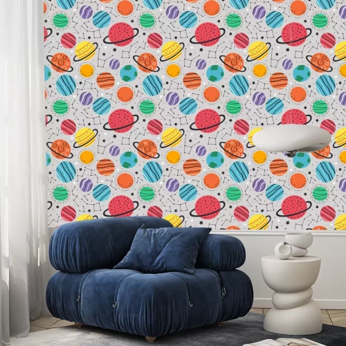 Tapete seamless pattern with planets and stars on gray background  - vector illustration, eps    