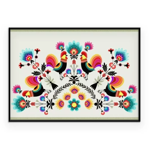 Poster Wzór Ludowy z kogutami