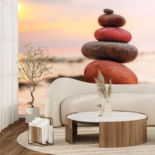 Sticker Steine ​​Pyramide auf Sand symbolisiert Zen, Harmonie, Ausgeglichen