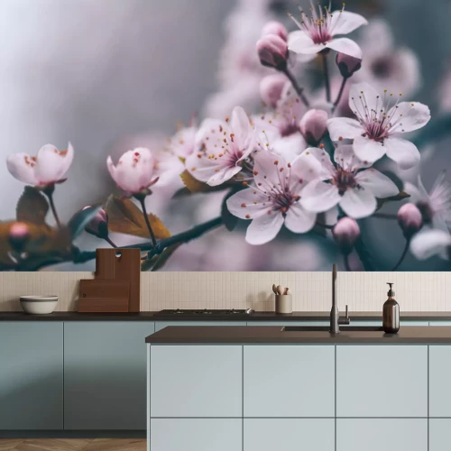 Fototapete Nahaufnahme eines blühenden Kirschzweigs