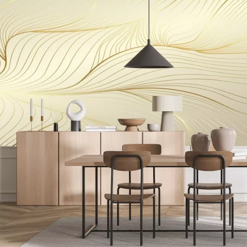 Fototapete Komposition aus goldenen Linien auf beigem Hintergrund