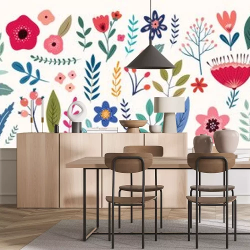 Sticker Bunte Feldblumen auf weißem Hintergrund