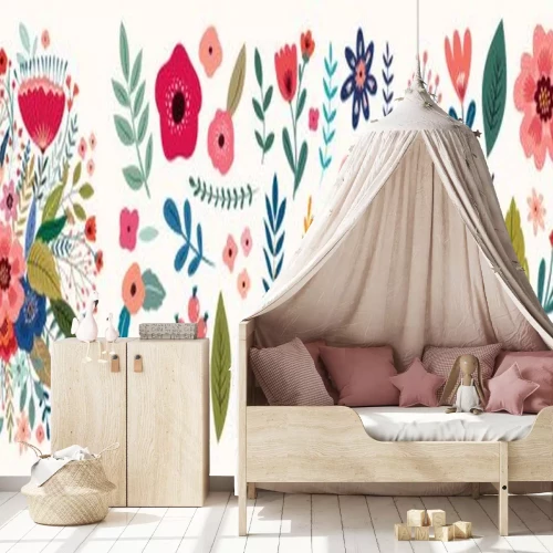 Sticker Bunte Feldblumen auf weißem Hintergrund