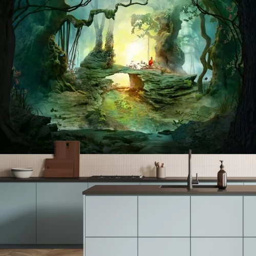 Fototapete Fantasy dunkler Nebelwald