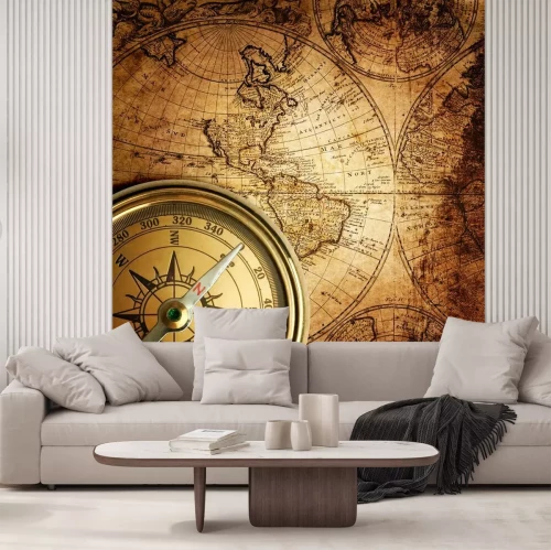 Fototapete Vintage-Kompass auf einer alten Karte