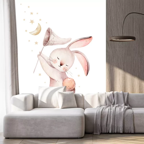 Sticker Märchenhafter Hase, der den Mond fängt