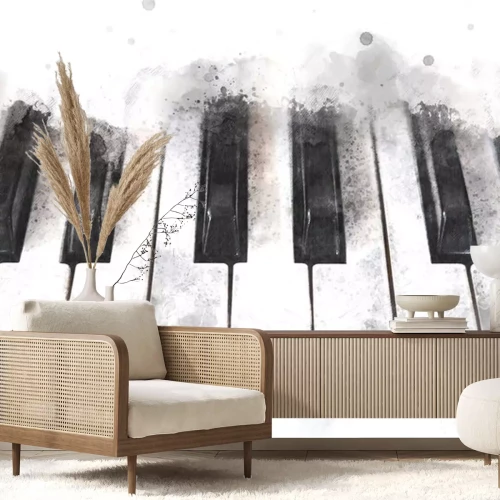 Sticker Nahaufnahme von Klaviertasten Aquarellmalerei