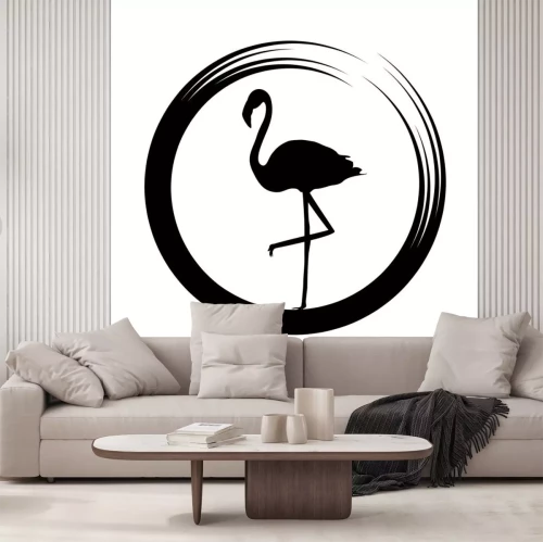 Sticker Flamingo in einem schwarzen Kreis