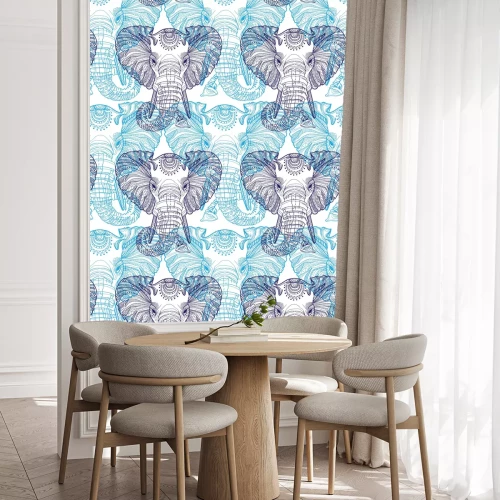 Tapete Indisch gemusterte blaue Elefanten