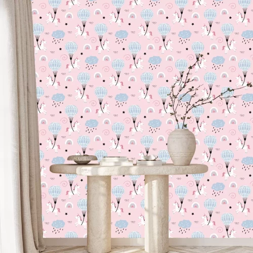 Tapete Luftballons und Einhörner