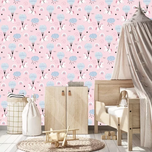 Tapete Luftballons und Einhörner