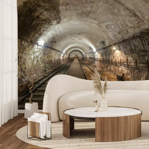 Fototapete Betontunnel und Gleise