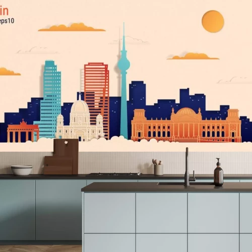 Sticker Berlin city colorful paper cut style, vector stock illustration. Cityscape with all famous buildings. Skyline Berlin city composition for design.