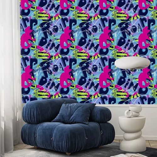 Tapete Buntes Graffiti mit Dinosauriern