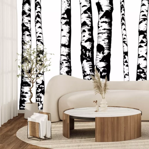 Fototapete Monochrome Stämme in einem Birkenwald