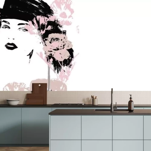 Sticker Fashion illustration. Watercolor painting woman.