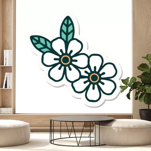 Sticker Zwei weiße Blumen minimalistische Illustration