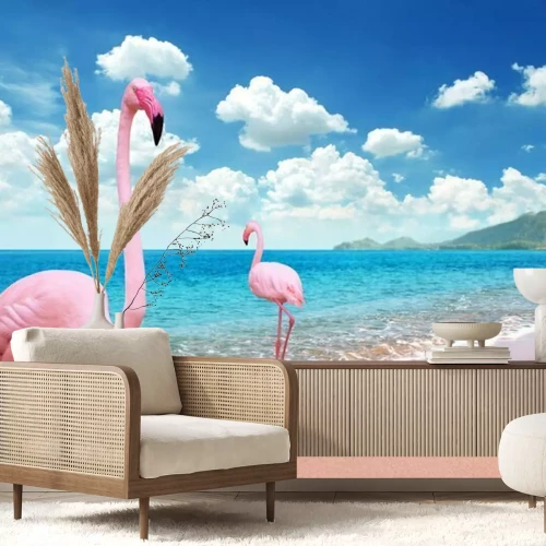 Fototapete Flamingos am strand