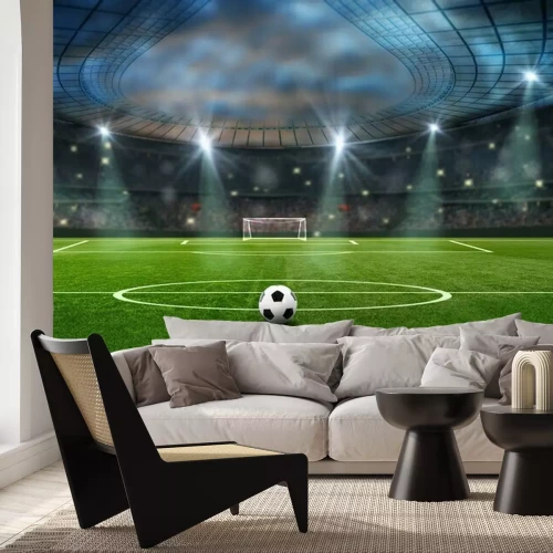 Fototapete Ball auf dem grünen Rasen eines Fußballstadions