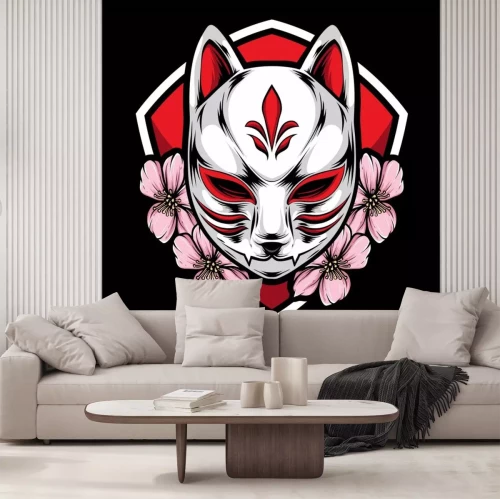 Sticker Füchse Maske Fuchs und rosa Blumen