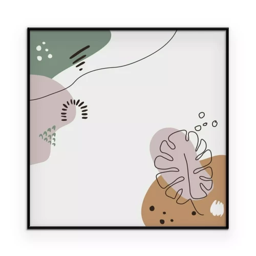 Poster Grafik mit minimalistischen Blättern und Pastellformen