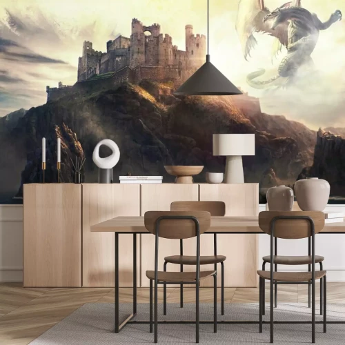 Fototapete Fantasy Drache auf Schloss