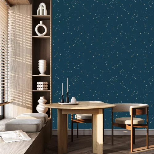 Tapete Seamless pattern of zodiac constellations. Gold stars on dark virid background. Astrology print, mystic zodiac signs.