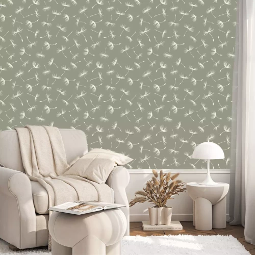 Tapete Weiße Pusteblumensamen auf grauem Hintergrund