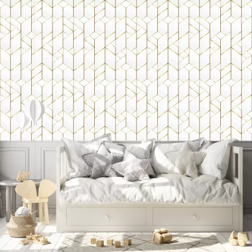 Tapete Weiß-gelbes Muster mit geometrischen Formen