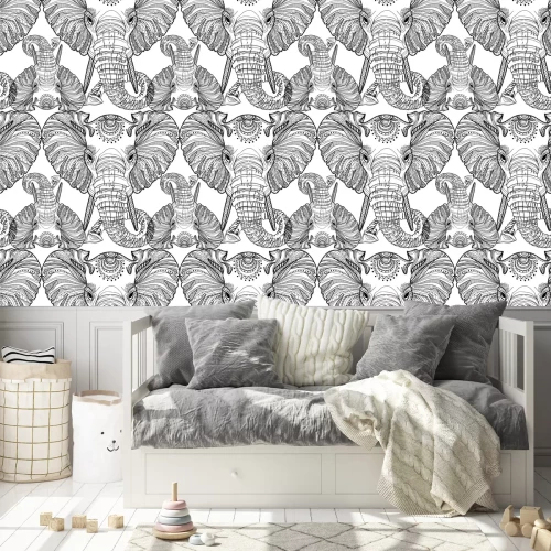 Tapete Schwarz-weiße indische Elefanten