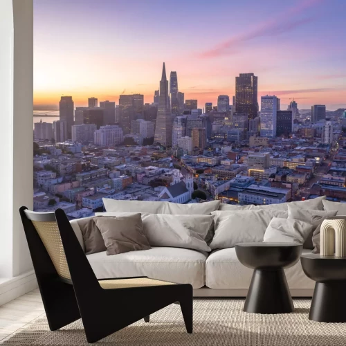 Fototapete Panorama der Metropole bei Sonnenuntergang
