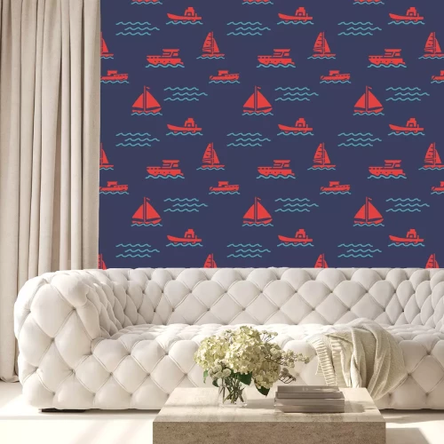 Tapete Sailing ship icons pattern. Marine and nautical seamless background. Summer beach seamless pattern vector illustration