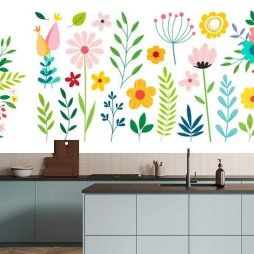 Sticker Mehrfarbige einfache Grafiken von Feldblumen inspiriert