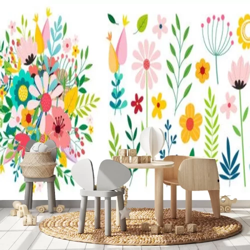 Sticker Mehrfarbige einfache Grafiken von Feldblumen inspiriert