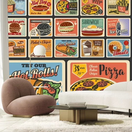 Fototapete Retro-Illustrationen mit verschiedenen Gerichten