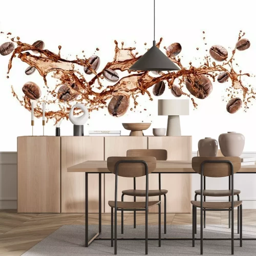 Fototapete Kaffeebohnen in spritzendem Kaffee