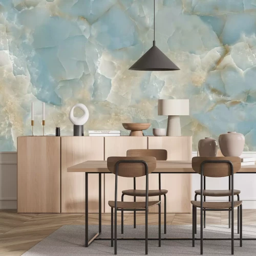 Fototapete Blau beige marmor wie Wasser