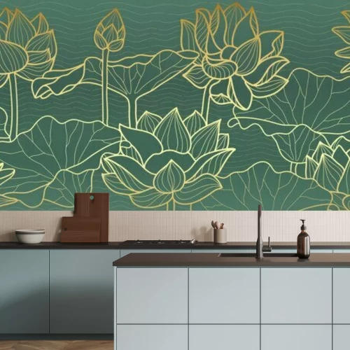 Sticker lotus line arts luxury wallpaper design for fabric, prints and background texture, Vector illustration.