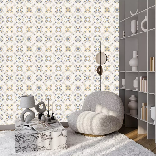 Tapete Klassisches Blumenornament in hellen Farbtönen